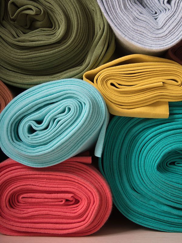 Rolls of knitted fabric in assortment